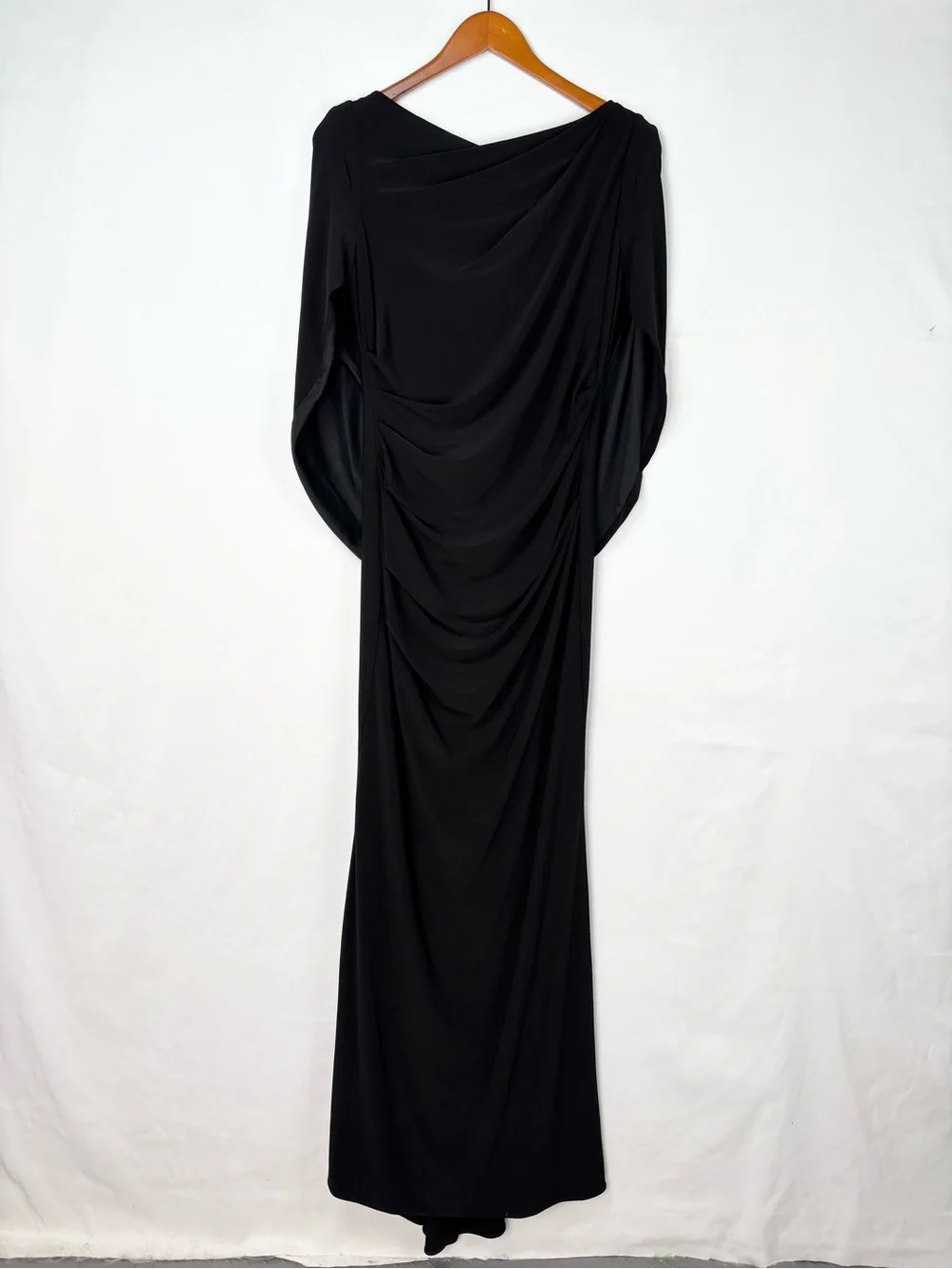NEW Betsy and Adam Miriam Jersey Knit Draped Back Dress Black Size 12 USA Maxi